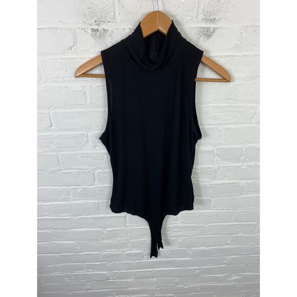 Donna Karan Women's Mock Neck Sleeveless Crepe Jersey Bodysuit Black Size M - Picture 1 of 5